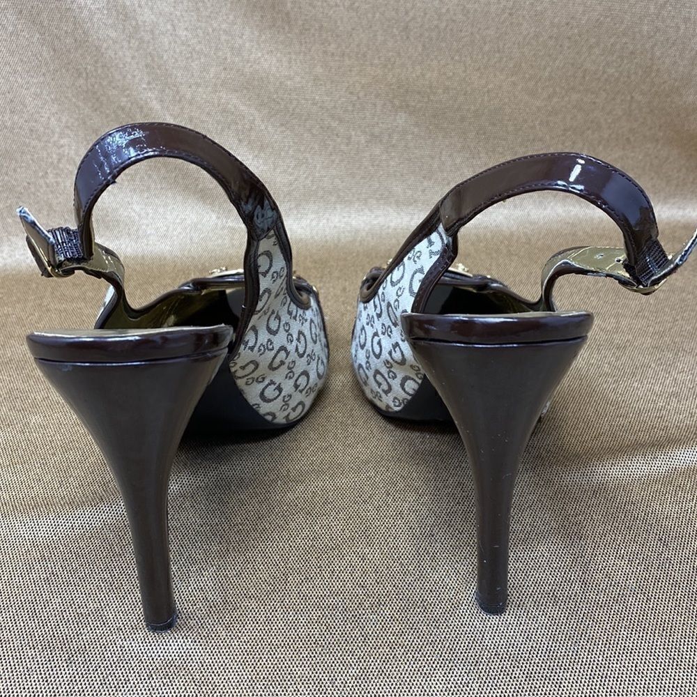 Guess Monogram Peep Toe Platform Slingback Heels - Picture 5 of 13